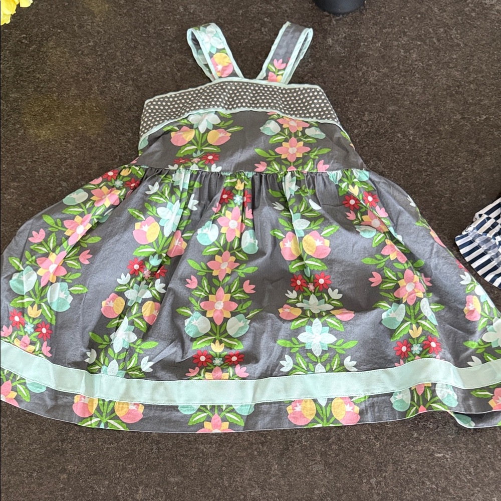 Matilda Jane Gray Floral Tank Dress with Pink, Green and Mint Accents